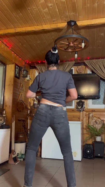 Back Tease in Jeans, White Tanga & Cigarette