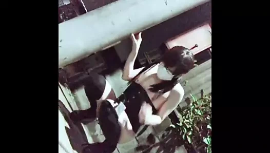 Cute japanese tranny Exhibitionist jerks and cums outdoors