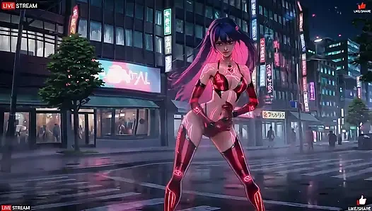 Punk tarzında şehvetli cyberpunk kız - birden fazla ateşli sahne