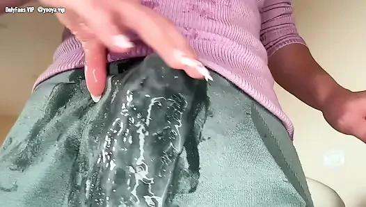 Sticky Stepmother's cumshot was caught by her nerdy stepson, and he licked it