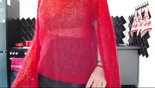 In fluffy mohair, sisis are visible and look sexy