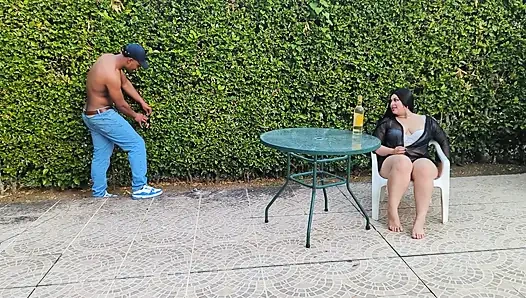 This curvy Latina slut is looking to grind her big butt against the pool guy's massive cock right out in the open!