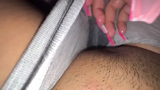 Young girl long nails mastrurbation under the sheet