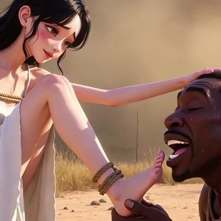 Afrika'da bağlanmış beyaz kadın - Afrikalı adam ayaklarını yalıyor