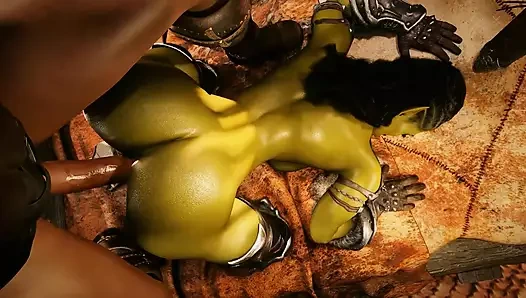 Ork kızı onu yenen büyük bir yarakla amını şövalyeye verdi