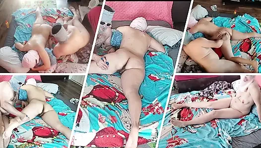 Hot foreplay with a couple, oil massage on the body.