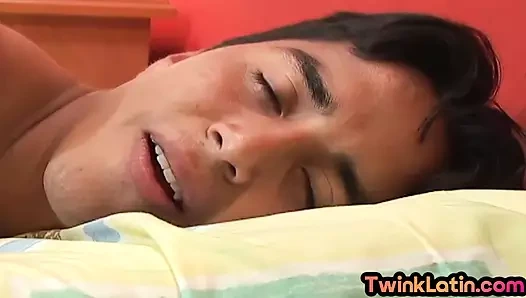 Solo Latin twink fingers hairy asshole and strokes cock