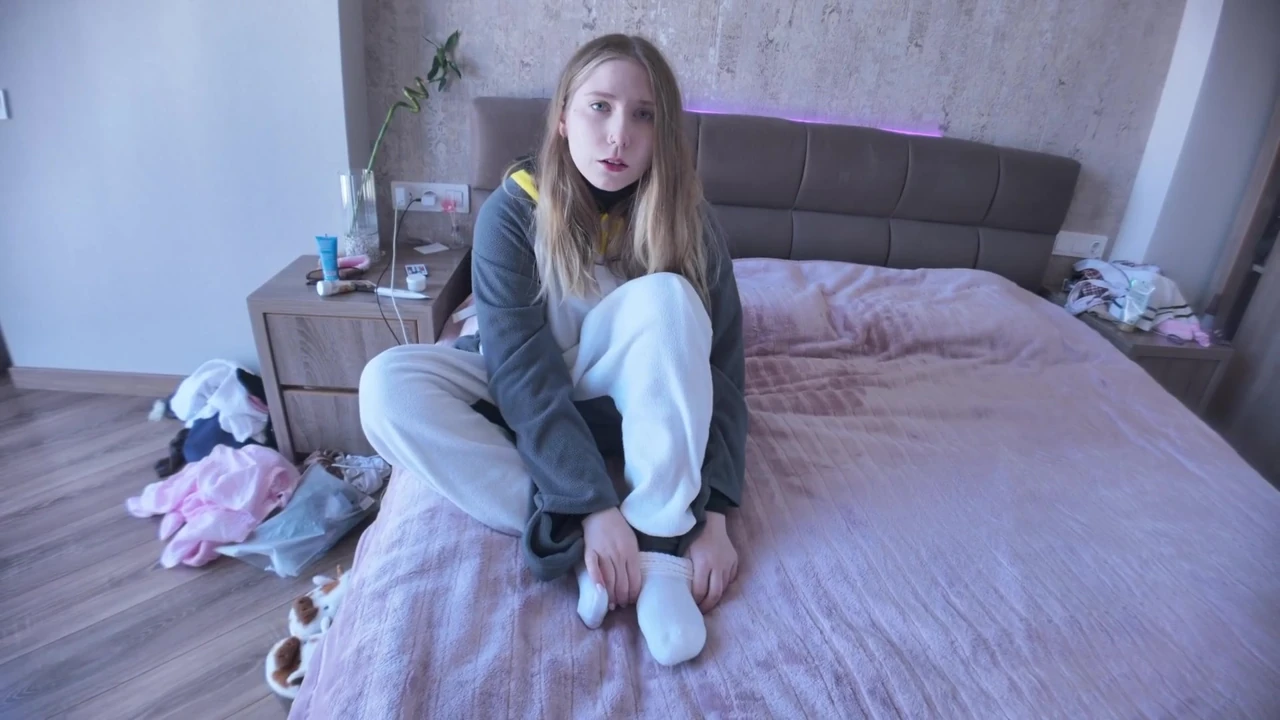 Blonde Stepsister in Kigurumi Onesie Caught Sneaking Out – She Reveals Sexy Lingerie and Seduced Stepbro POV