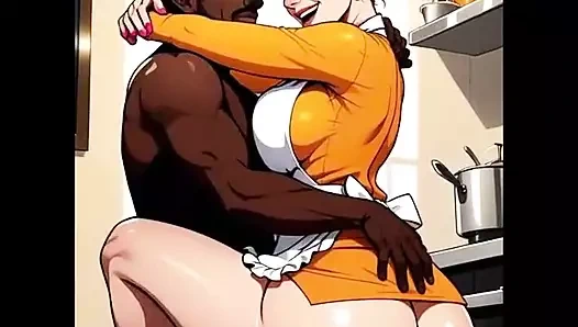 Ai Generated - Dexter's Slutty Mom enjoys big cock while coking in the kitchen