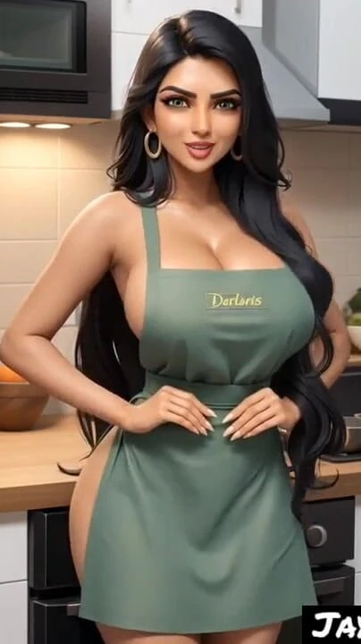 Ключевой момент из "Горячий фартук дези Jaya на кухне (Ai-модель)"