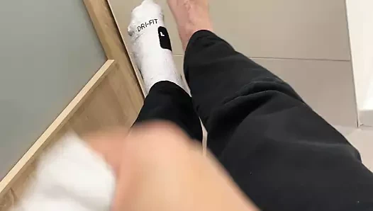 boy is shooting his load on nike elite socks