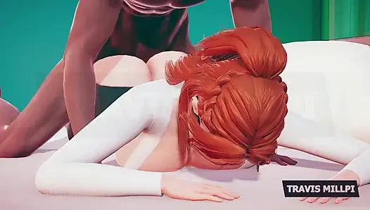 Tombul kızıl saçlı profesör ofis fantezi gözlüklerine giriyor, gömlek sıkı, tutum yaramaz