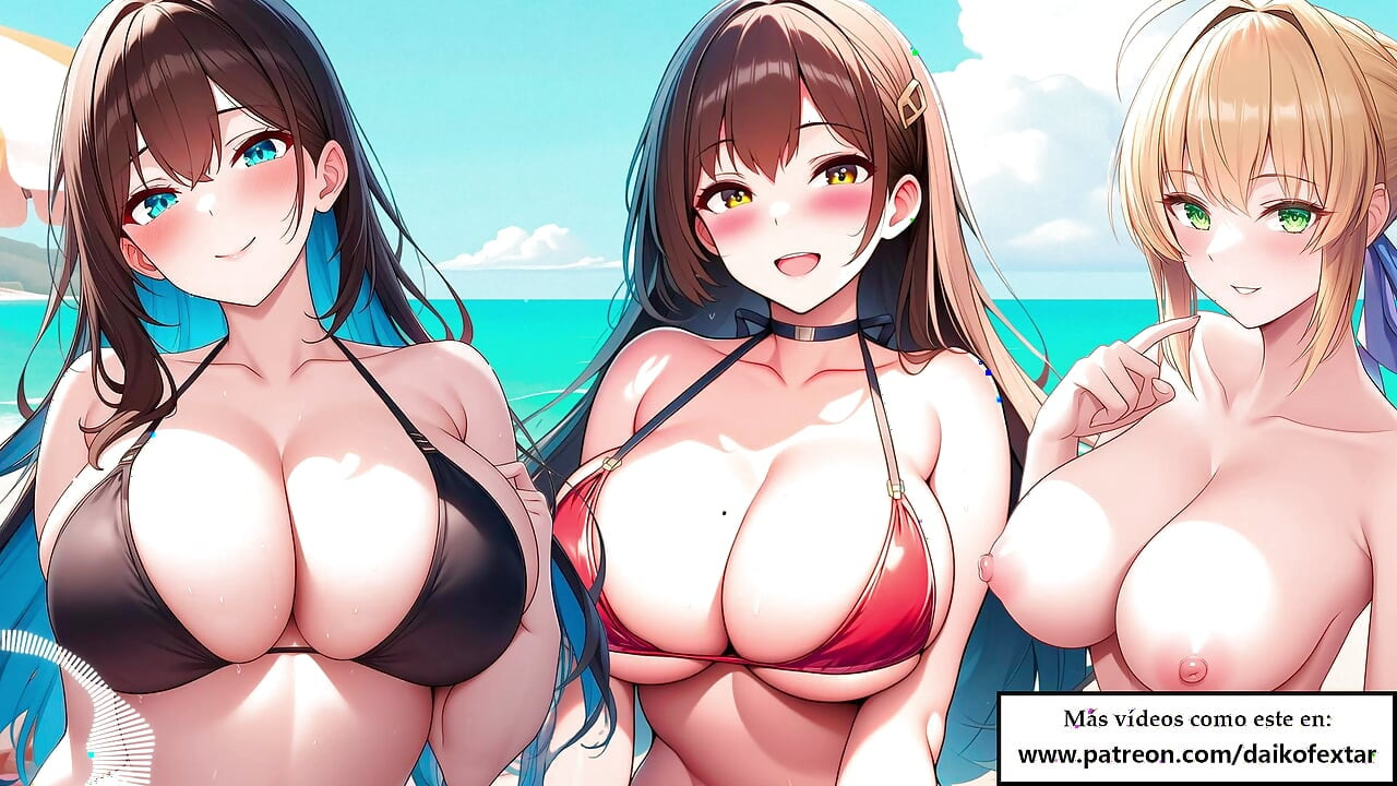 İspanyol rol yapma 31 talimatı - hentai kızları sana plajda toplu mastürbasyon yapıyor.
