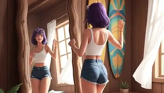 Towa'nın yaramaz plaj günü: arzulu ortaya çıkarmak için şehvetli bir şekilde sırılsıklam olmak için güneşe bulanmış kıvrımlar