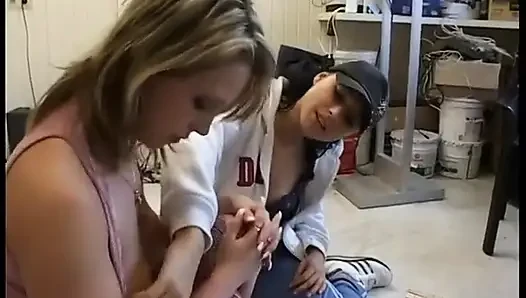 Dominant Brunette Pushes Shy Blonde to Have Mouth Sex