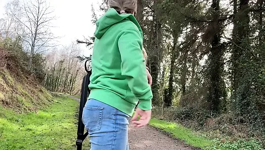 Desperate Outdoor Wetting Jeans on the Public Trail