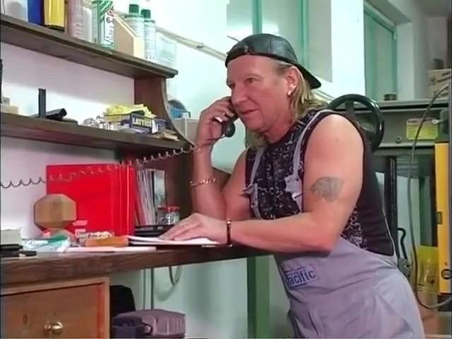 Horny Fuck Pig in Red Lingerie Fucks a Craftsman in the Workshop