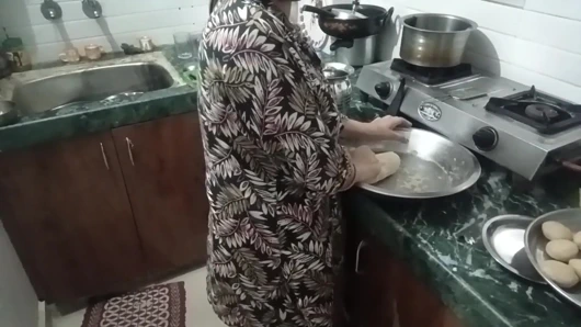 Owner doing sex with her bai when  she cook food.