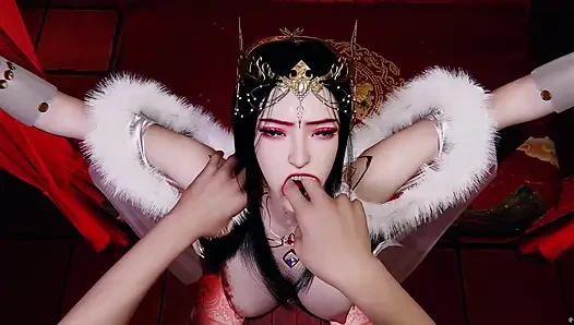 3 boyutlu büyük memeli seksi kostümlü kraliçe büyük yarakla sikiliyor