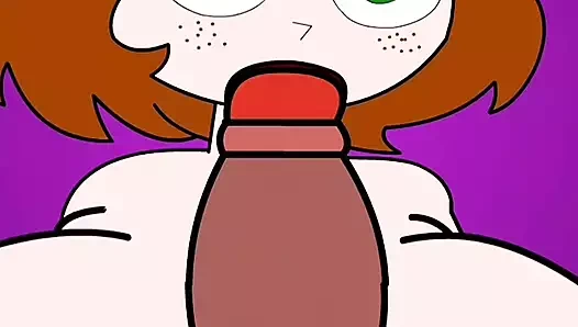 Büyük memeli hentai, göğüsleriyle oynuyor ve onu emiyor