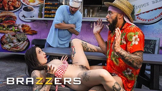 Brazzers - Anna Chambers tezgahın arkasında yaramazlık yapıyor ve yemek kamyonunda James Angel'ı sikiyor