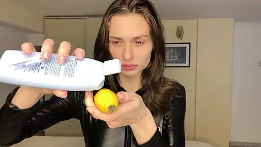 Latex Fetish Tease - Crushing Oiled Banana POV