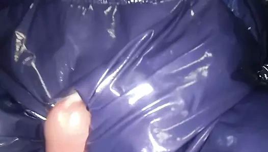 Ekstra parlak mavi ceket boşalması