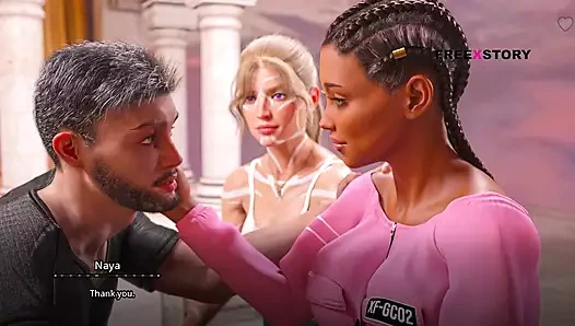 Yedi realms - 2 kez üçlü seks. Leyala ve Kali kovboy kız pozisyonunda atlas yarağına biniyor