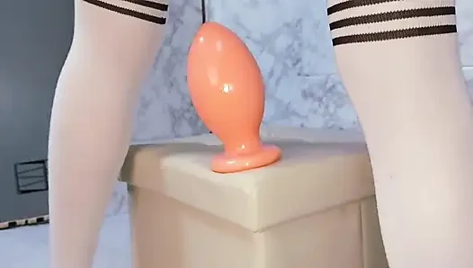 Slender Girl Was Able to Sit on a Giant Plug 10 Cm Wide