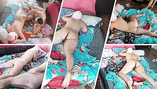 Foreplay in the bedroom with an amateur couple.