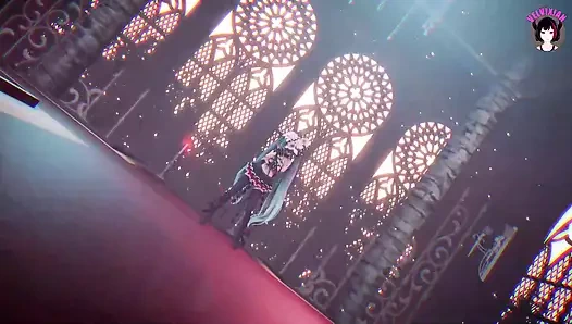 Seksi kostümlü sevimli miku dans ediyor + kademeli soyunuyor (3 boyutlu hentai)