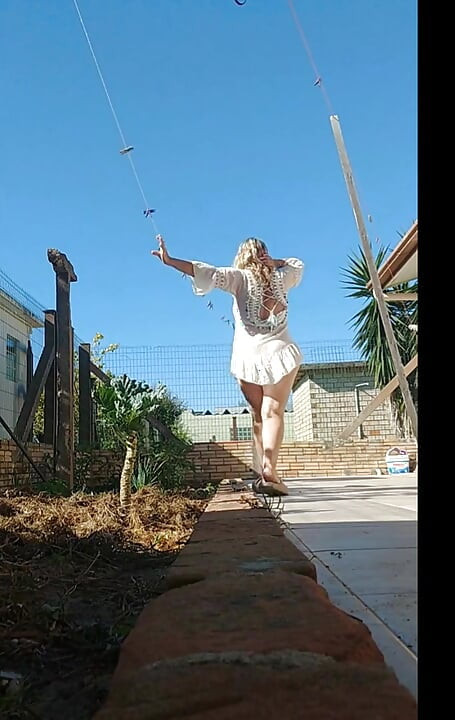 My stepmom showing off in public in the Garden without panties.