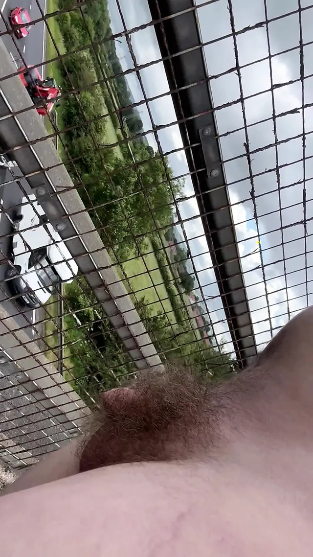 Otoyolun üstünde çıplak. Arabalara yakalandı