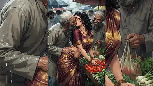 Hintli orta yaşlı seksi kadınlar ve yenge pis müslüman erkekler tarafından tamamen domine ediliyor - halka açık gruplama ve yolsuzluk