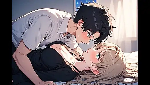 Yakın çekim öpüşme animasyonunda 3 boyutlu çizgi film, yapay zeka tarafından oluşturulan çizgi film içeriği, 18 yaşındaki anime kızın sansürsüz videosu