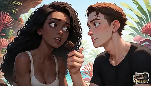 Ateşli zenci kadın tropik bir cennette gullet grup seks partisi seviyor, parameour harika xxx veriyor, onu götüne sokuyor