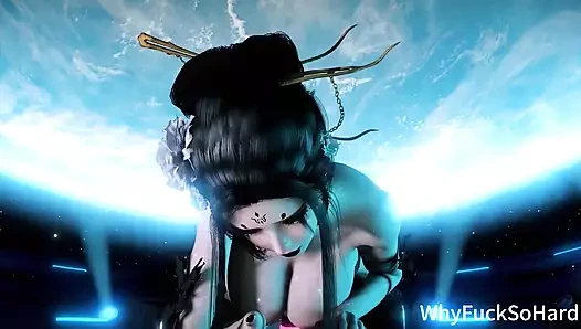 3 boyutlu azgın sürtük Asyalı cosplay modeli büyük doğallığını çıplak yapıyor