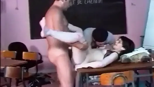 Sexy teen with hairy cunt gets anally drilled in a threesome
