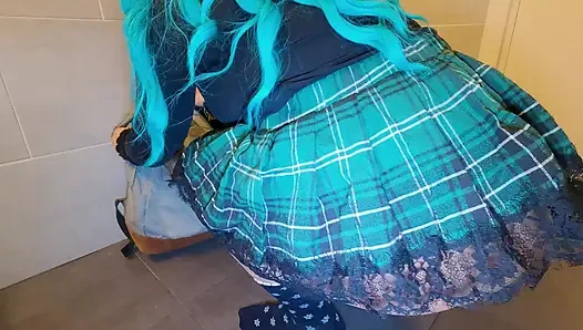 Girl masturbates in the university bathroom, and has a very creamy orgasm