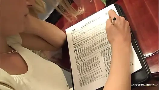 Bratty blonde fantasizes about being a stripper that gets dicked down by the handsome customer