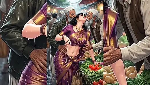 Hintli orta yaşlı seksi kadınlar ve yenge pis müslüman erkekler tarafından tamamen domine ediliyor - halka açık gruplama ve yolsuzluk