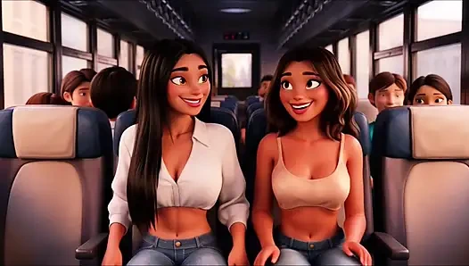 İki ateşli arkadaş otobüste hassas emzirme paylaşıyor sonra duş alıyor ve yırtık giysilerle yoğun terli spor salonu egzersizi