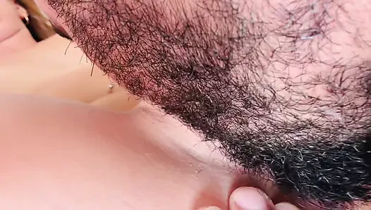 Bearded Guy Devours Wet Pussy in Extreme Close-Up - Intense Cunnilingus & Fingering Until She Cums Hard