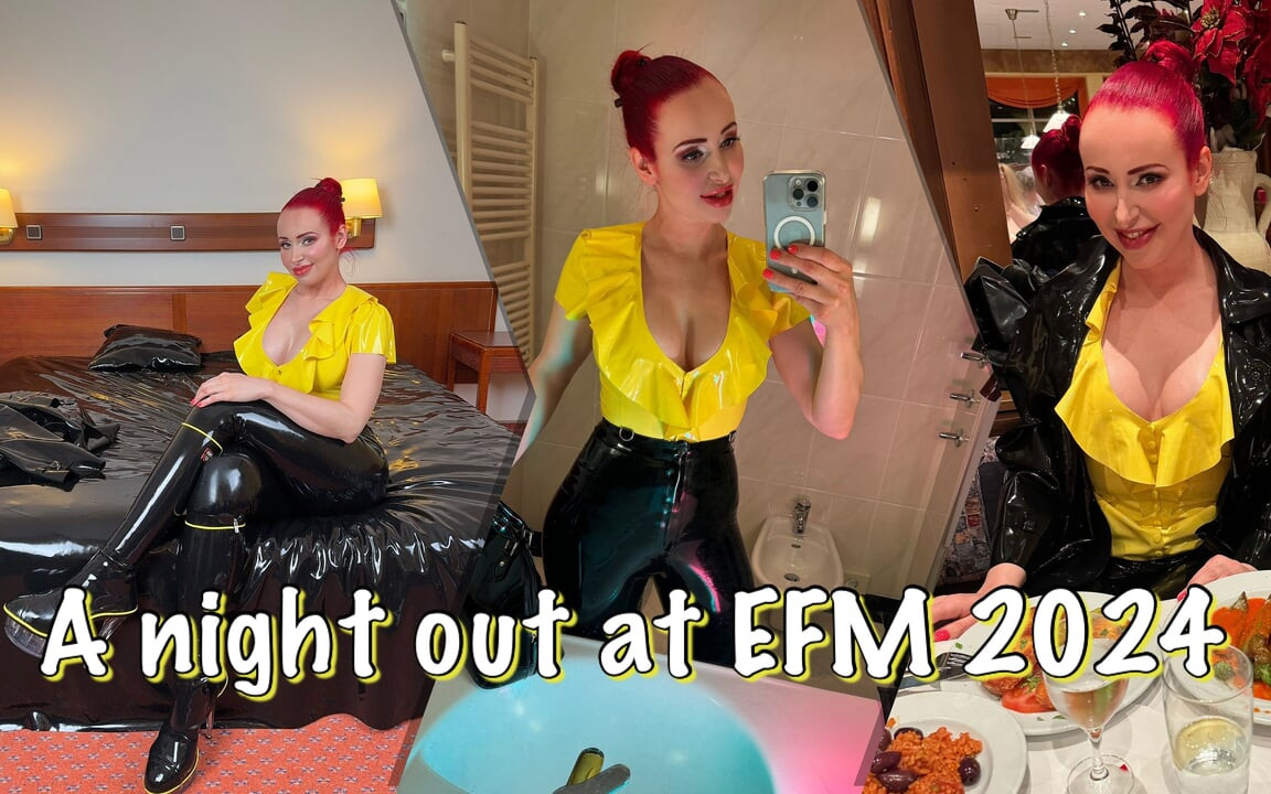 Bayan Fetilicious lateks içinde akşam yemeği için dışarı çıkıyor