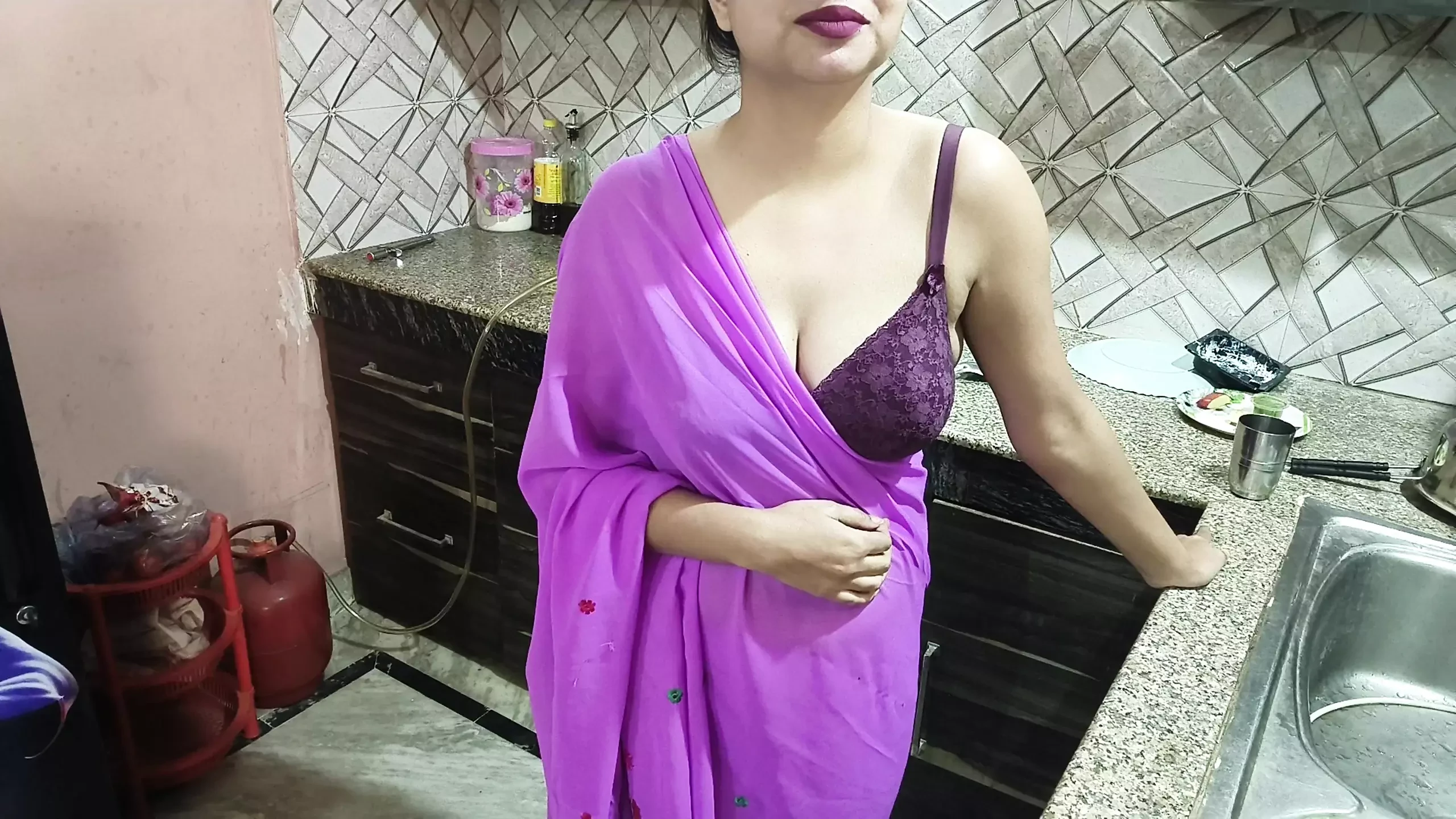 Indian step mom surprise her step son Vivek on his birthday in Kitchen Dirty talk in hindi voice saarabhabhi6 roleplay hot sexy
