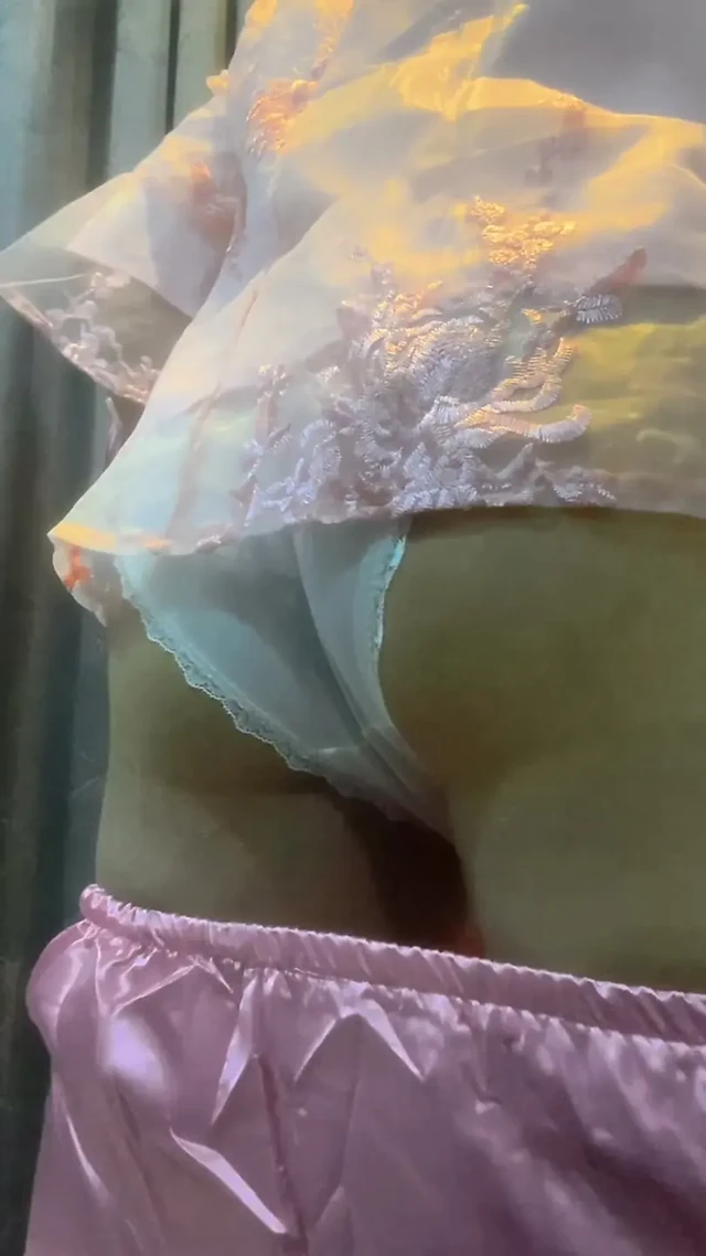 Cute femboy cum while wearing her mom's panties