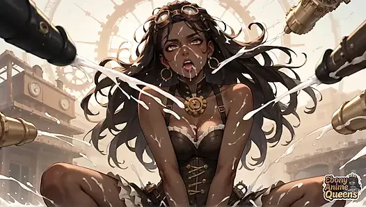 Zenci kraliçe çöl oral, steampunk seks ile baştan çıkarıyor.