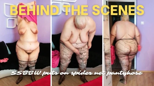 Perde arkası - ssbbw örümcek ağı külotlu çorap koyar