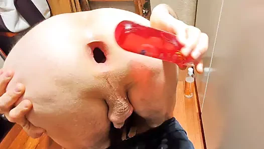 Little asshole fuck with durex and 6cm plug and gape