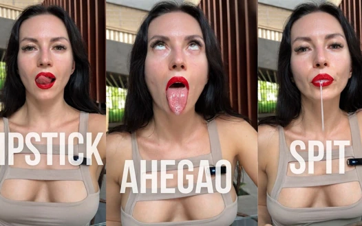 Kırmızı ruj tükürüğü ve salyalara tapma - dudak fetişi azdırma